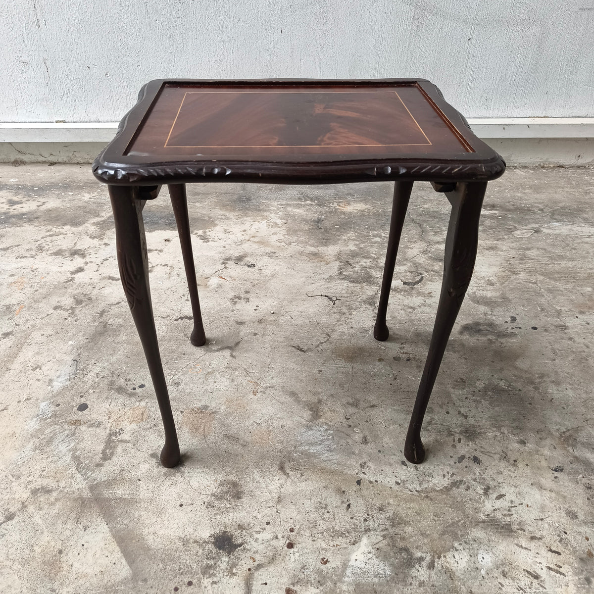 Circa 1910 Edwardian Queen Anne Revival Flame Mahogany Nesting Tables