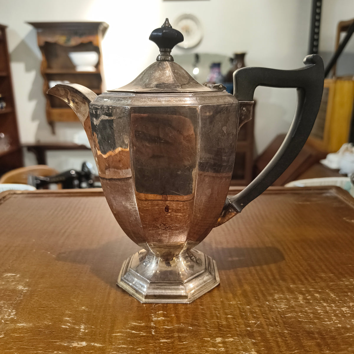 Vintage English EPNS Silver-Plated Coffee Pot | Octagonal