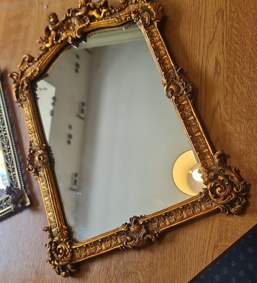 Antique stunning heavy gilt frame mirror 55 x 38cm