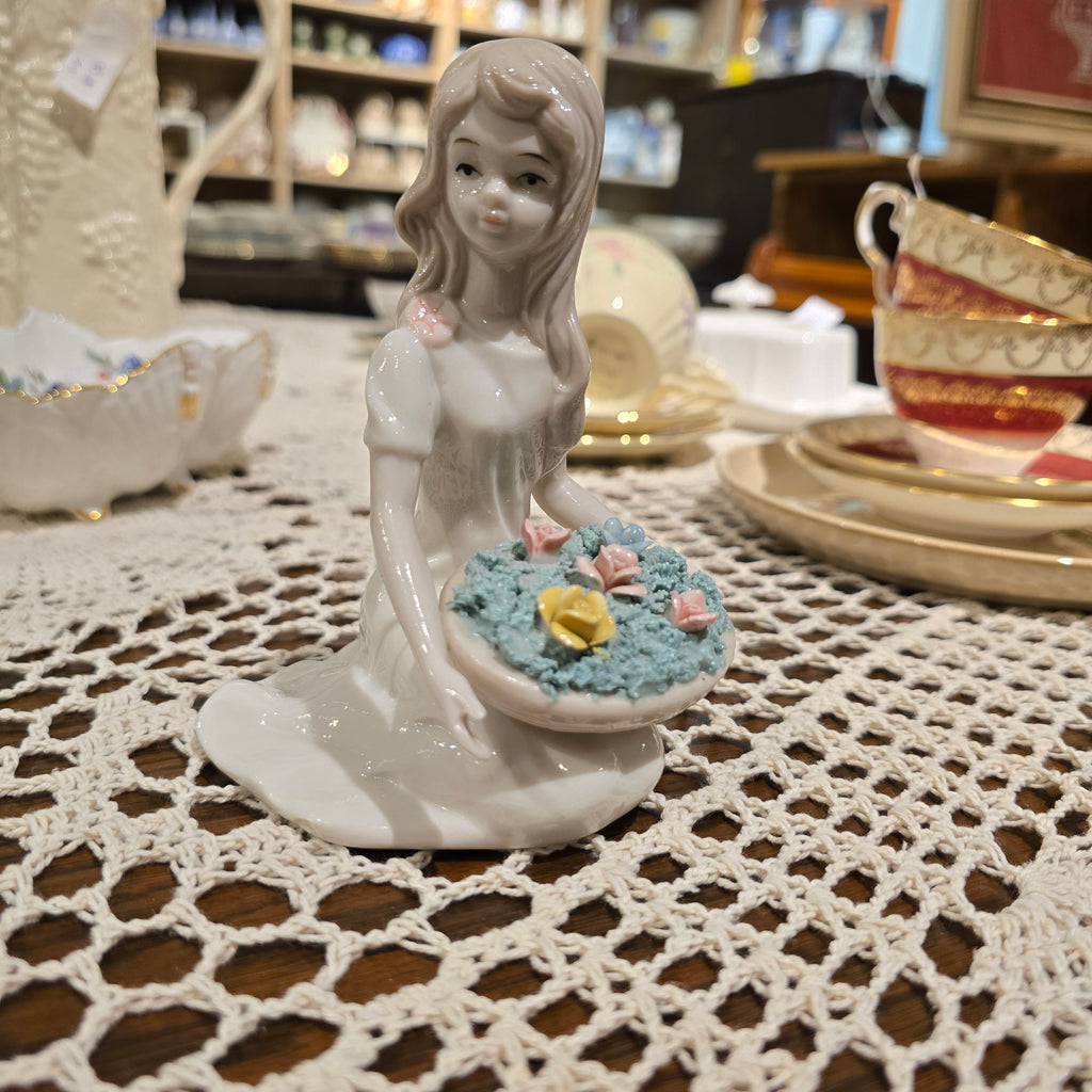Vintage Little Girl with Pot of Flowers Display Figurine