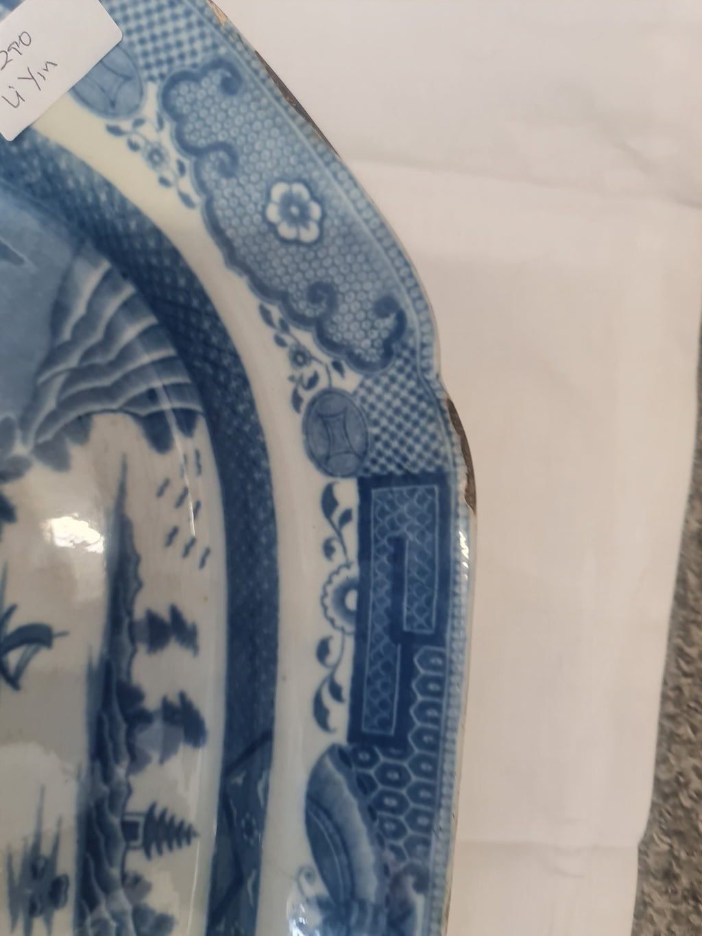 English Pearlware Blue & White Staffordshire Pottery Platter C1810-1825 - worned out on edge
