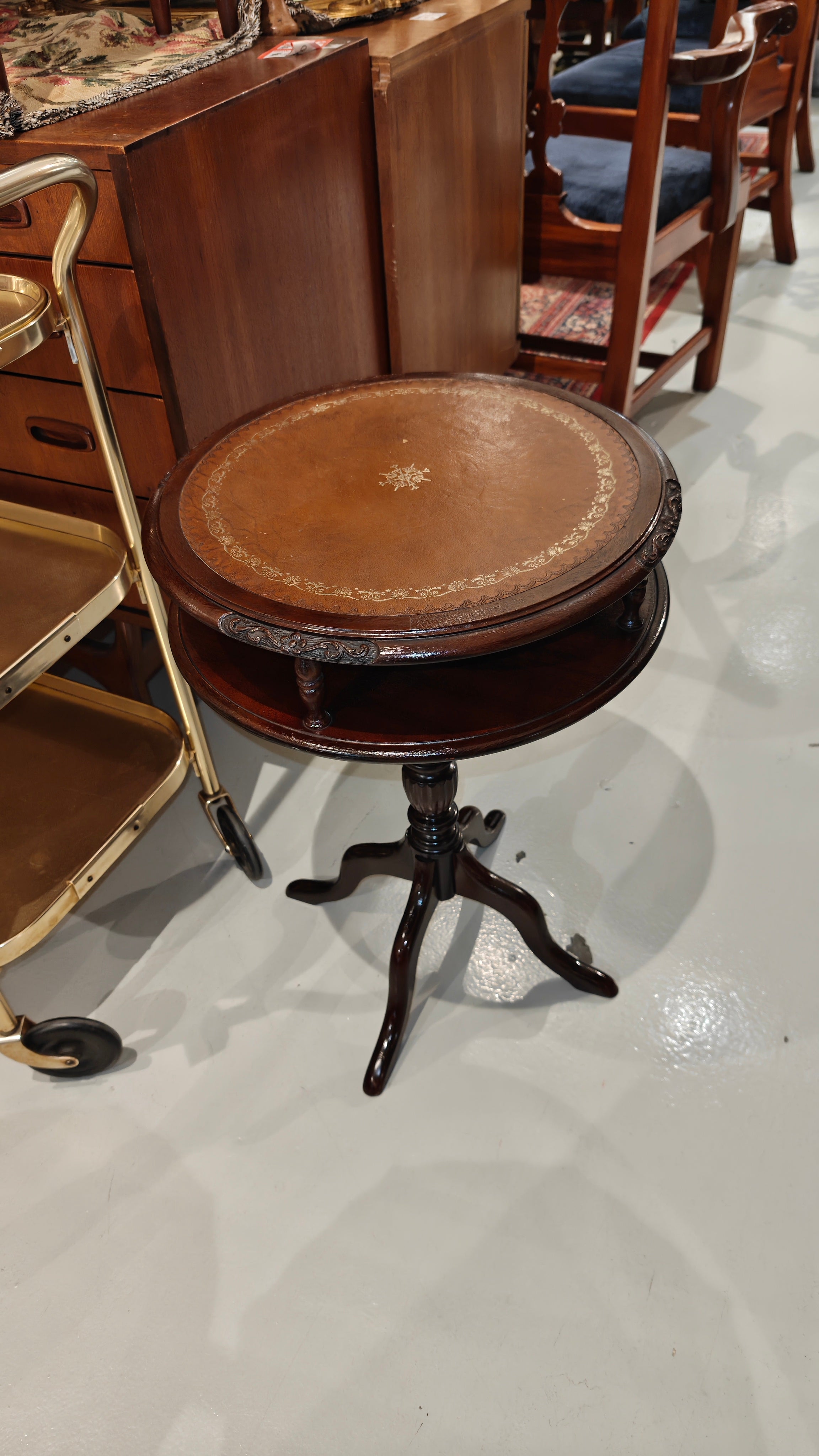 vintage Side table leather top