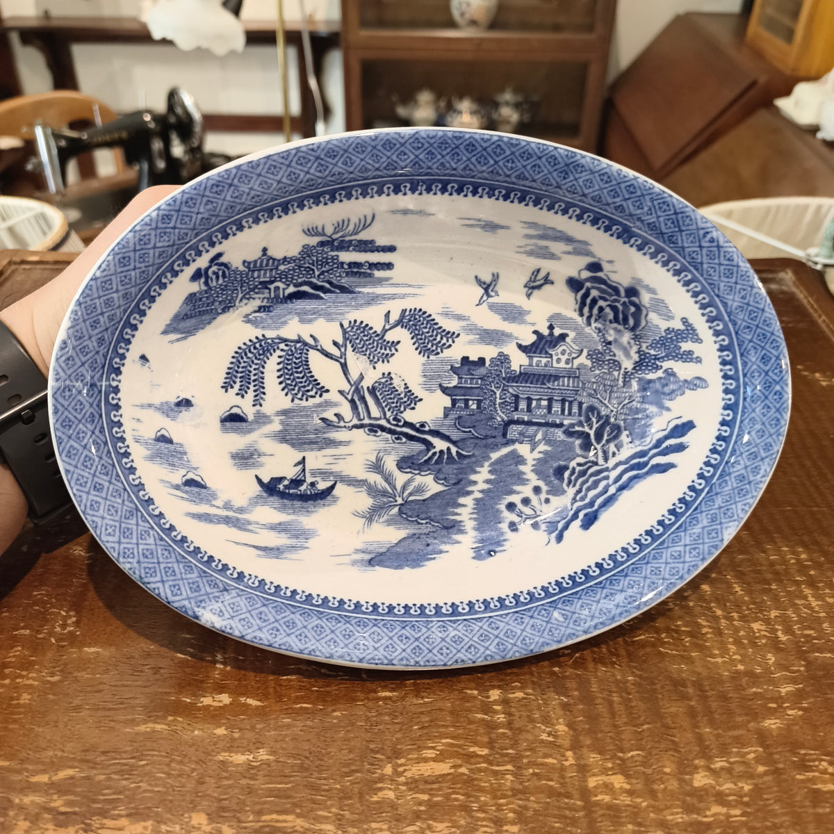 Antique Cauldon England Blue Willow Oval Serving Platter | Semi China Transferware