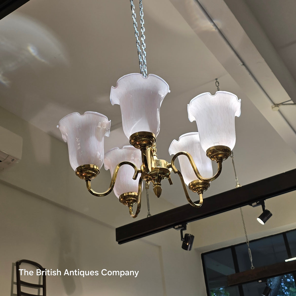 Regal Three-Arm Brass Chandelier with Fluted Tulip Shades