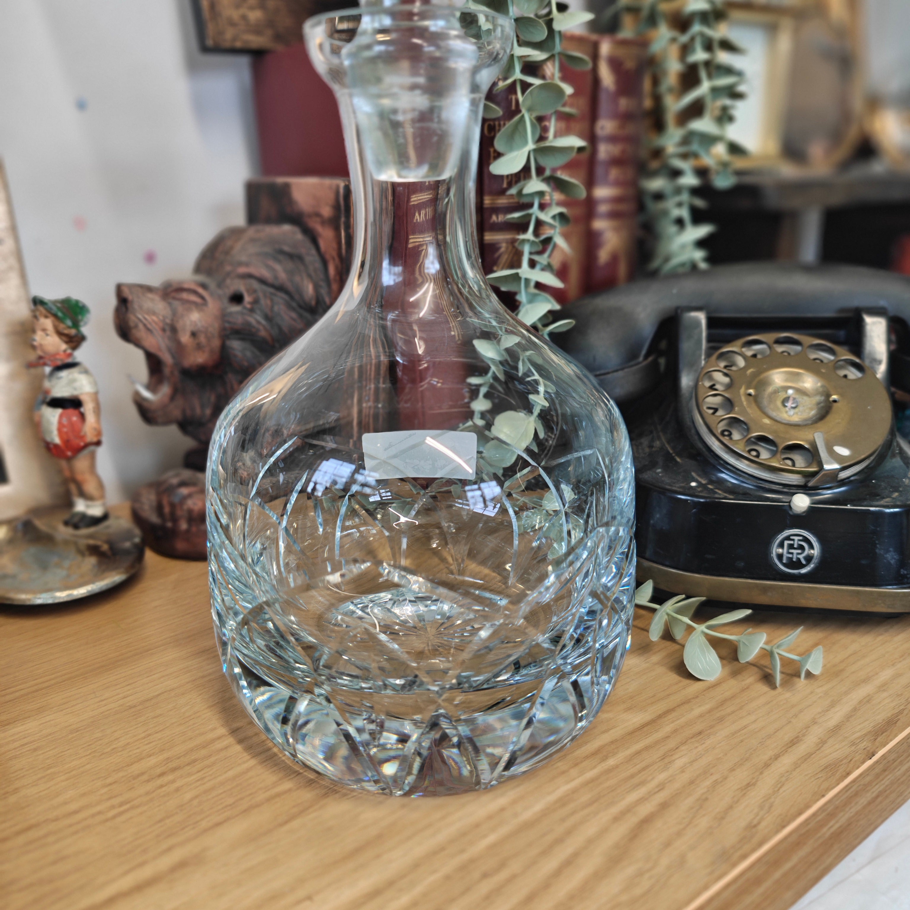 Vintage mouth blown High quality crystal  decanter- h28 x w 14 cm  minor nip inside on rim