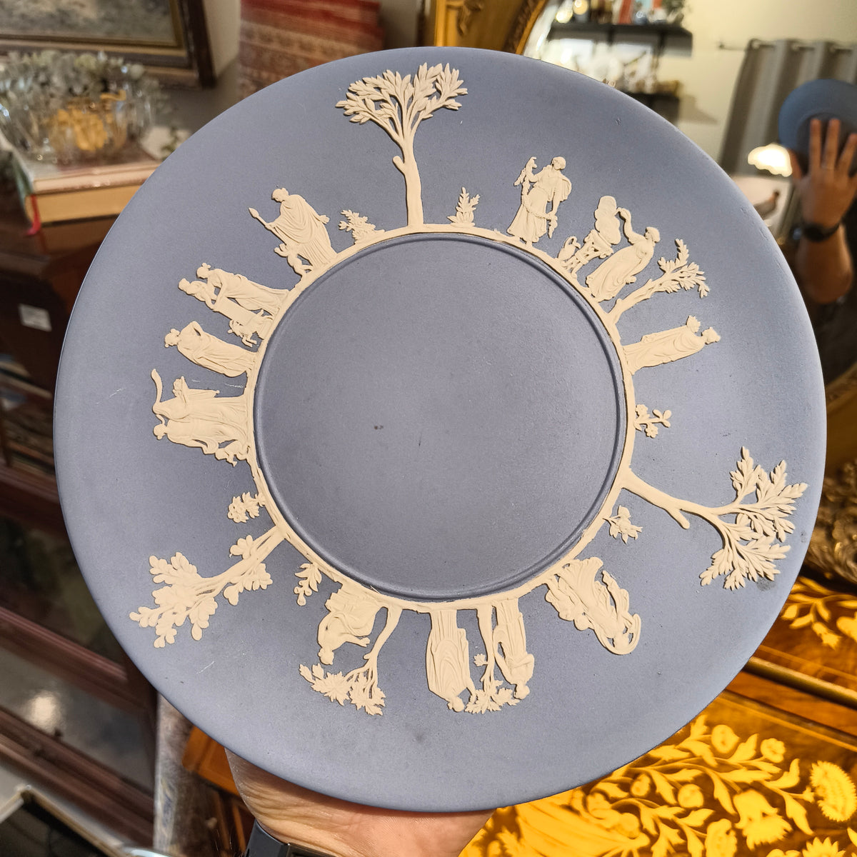 Vintage Wedgwood Pale Blue Jasperware Decorative Plate — "Maidens"