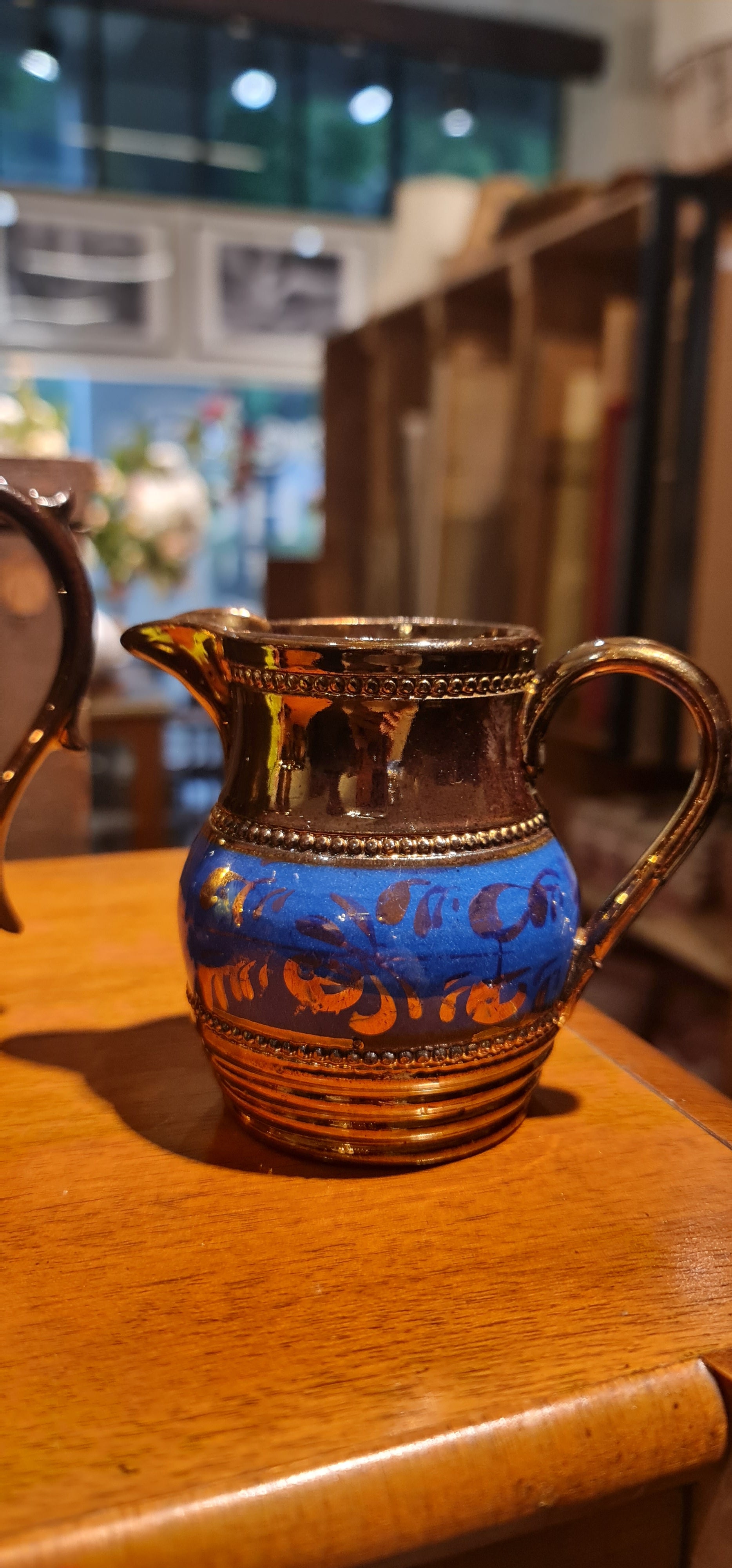 Antique Staffordshire Copper Lustreware handpainted pitcher/jug.