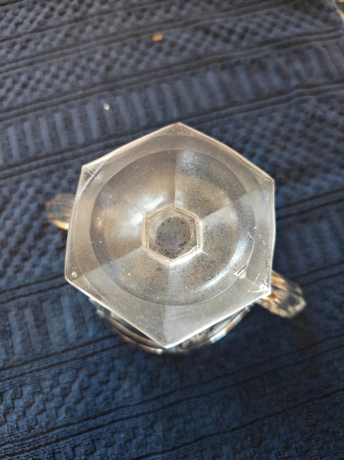 Clear, pressed glass, double-handled celery vase from the Art Deco period, likely part of the 'Chippendale' range manufactured by Davidson Glass.1930