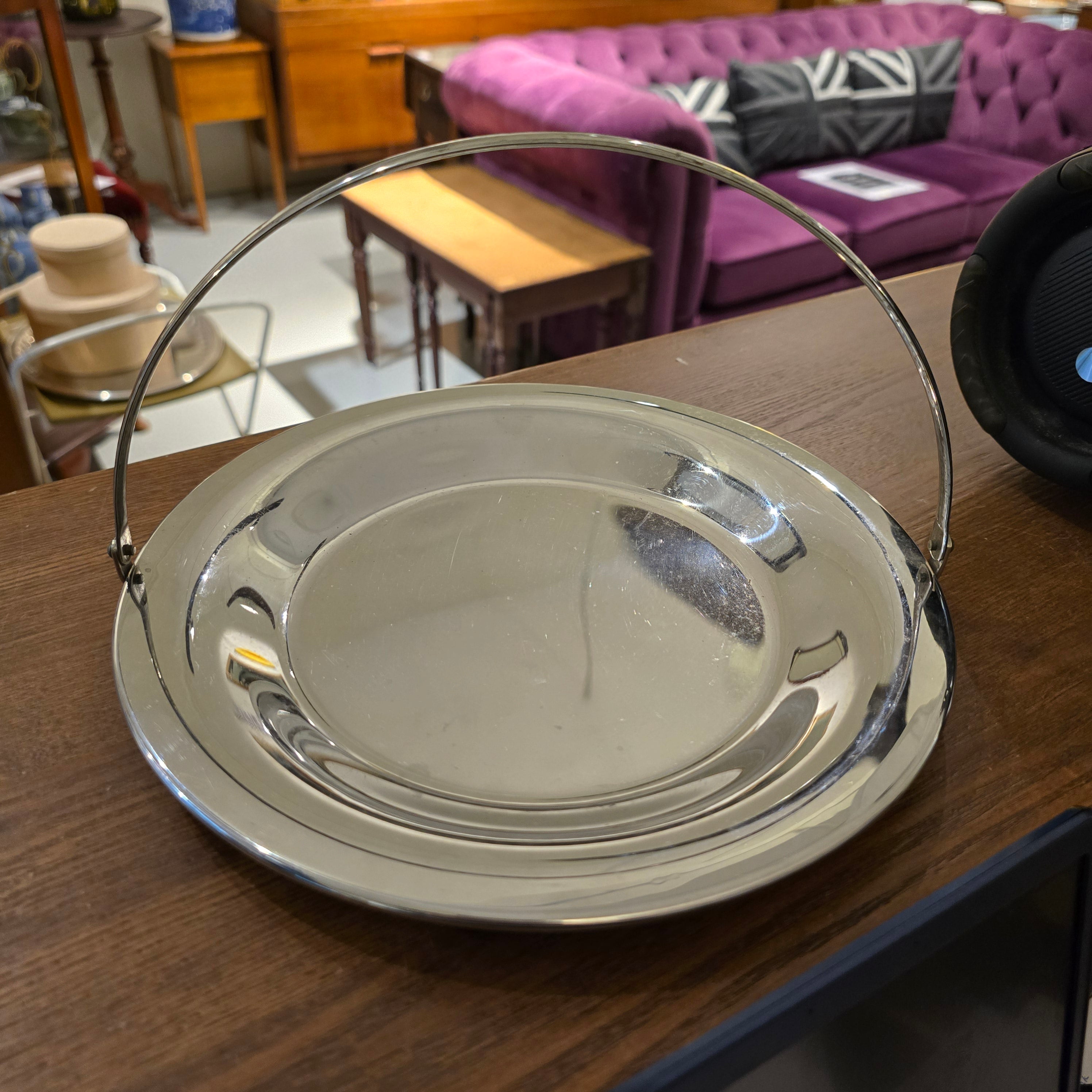 Vintage Silver Plated Circle Tray with Handle