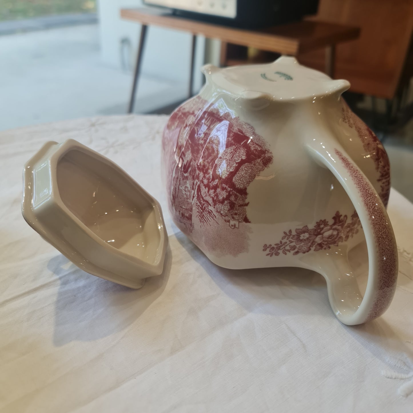 Johnson Brother Transferred ware cranberry Pink tea pot