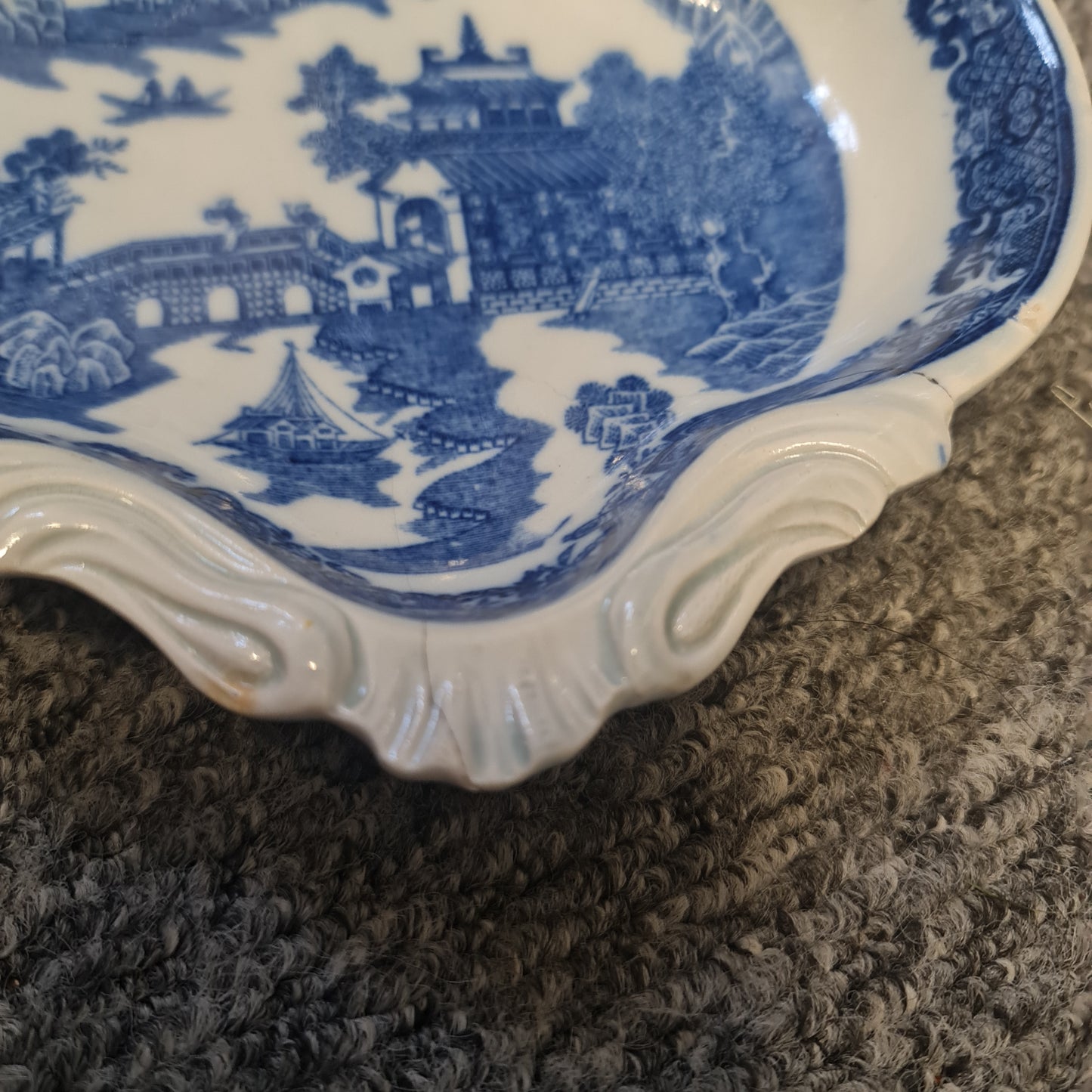 Antique 18th Century Caughley Full Nankin Pattern Shell Dessert Dish Plate