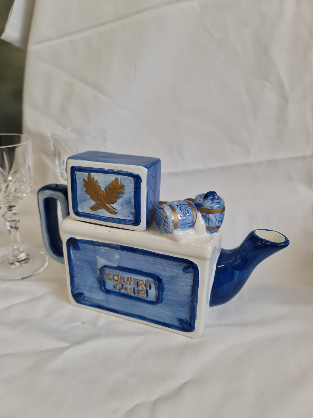 Vintage collector teapot blue oven top