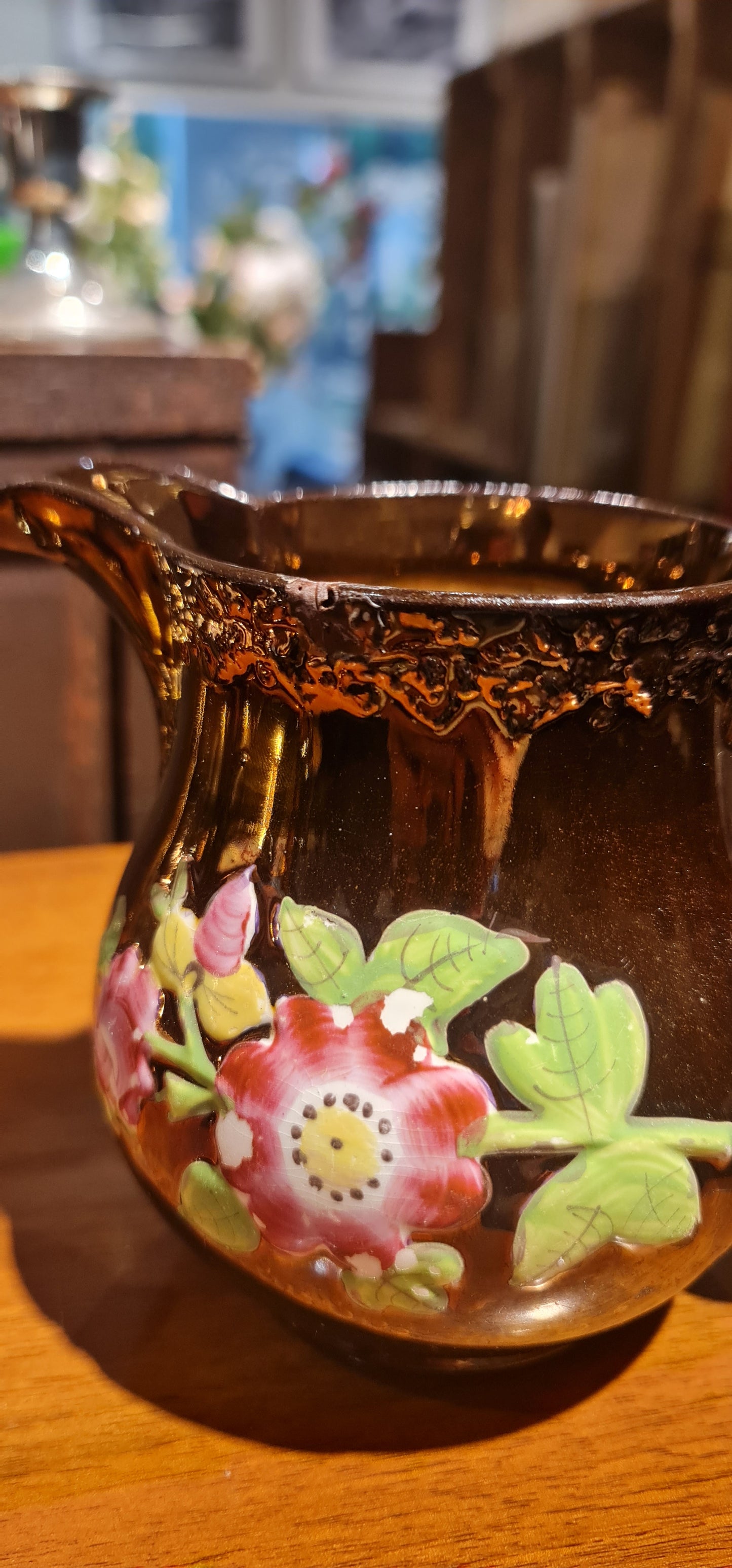 Antique Staffordshire Copper Lustreware handpainted pitcher/jug.