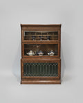 Antique Edwardian Three-Tier Oak Barrister Bookcase with Leaded Glass