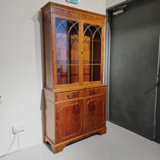 Yew wood display cabinet with functional close door cabinet