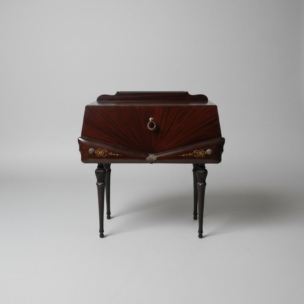 Antique Edwardian Flame Mahogany Drop Leaf Side Table with Inlay Design