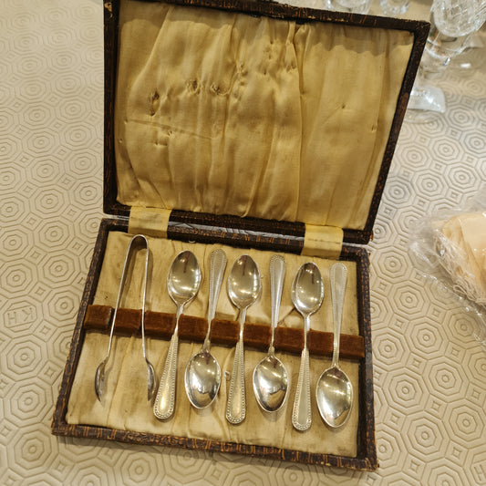 Silver plated vintage tea spoon with tong