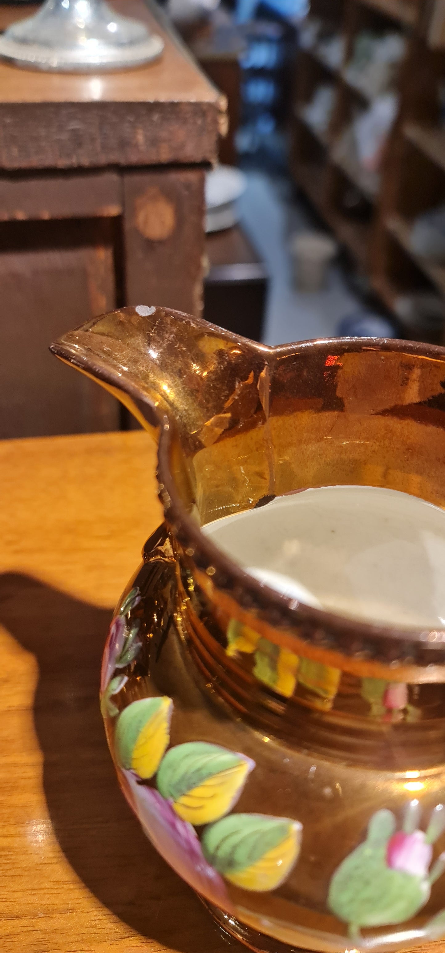 Antique Staffordshire Copper Lustreware handpainted pitcher/jug.