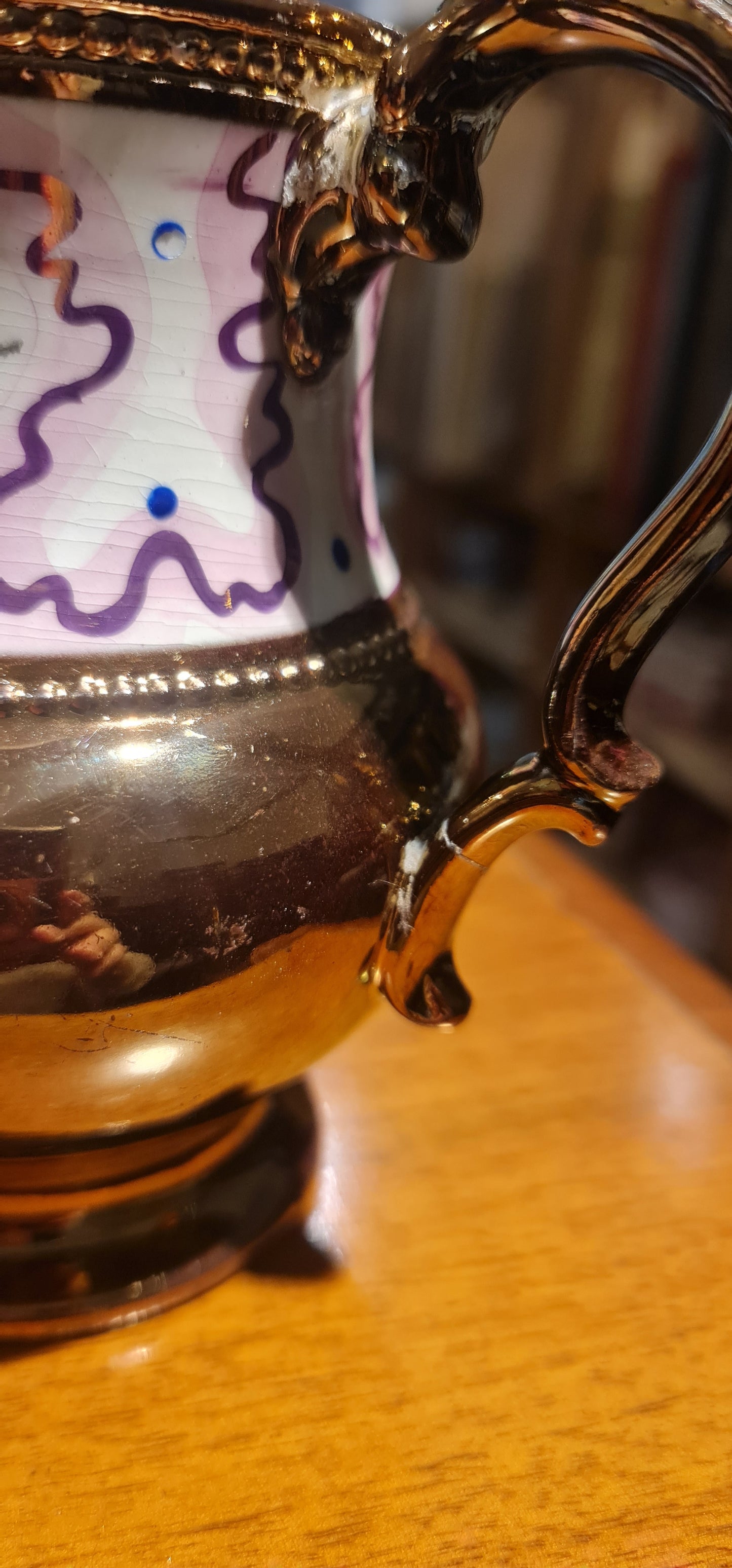 Antique Staffordshire Copper Lustreware handpainted pitcher/jug.