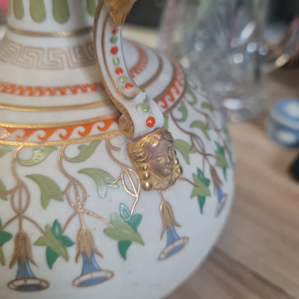 Exquisite 1860 Copeland handpainted jug with hand crafted handle
