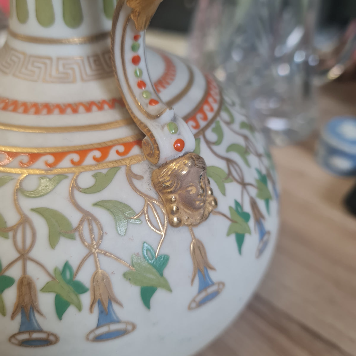 Exquisite 1860 Copeland handpainted jug with hand crafted handle