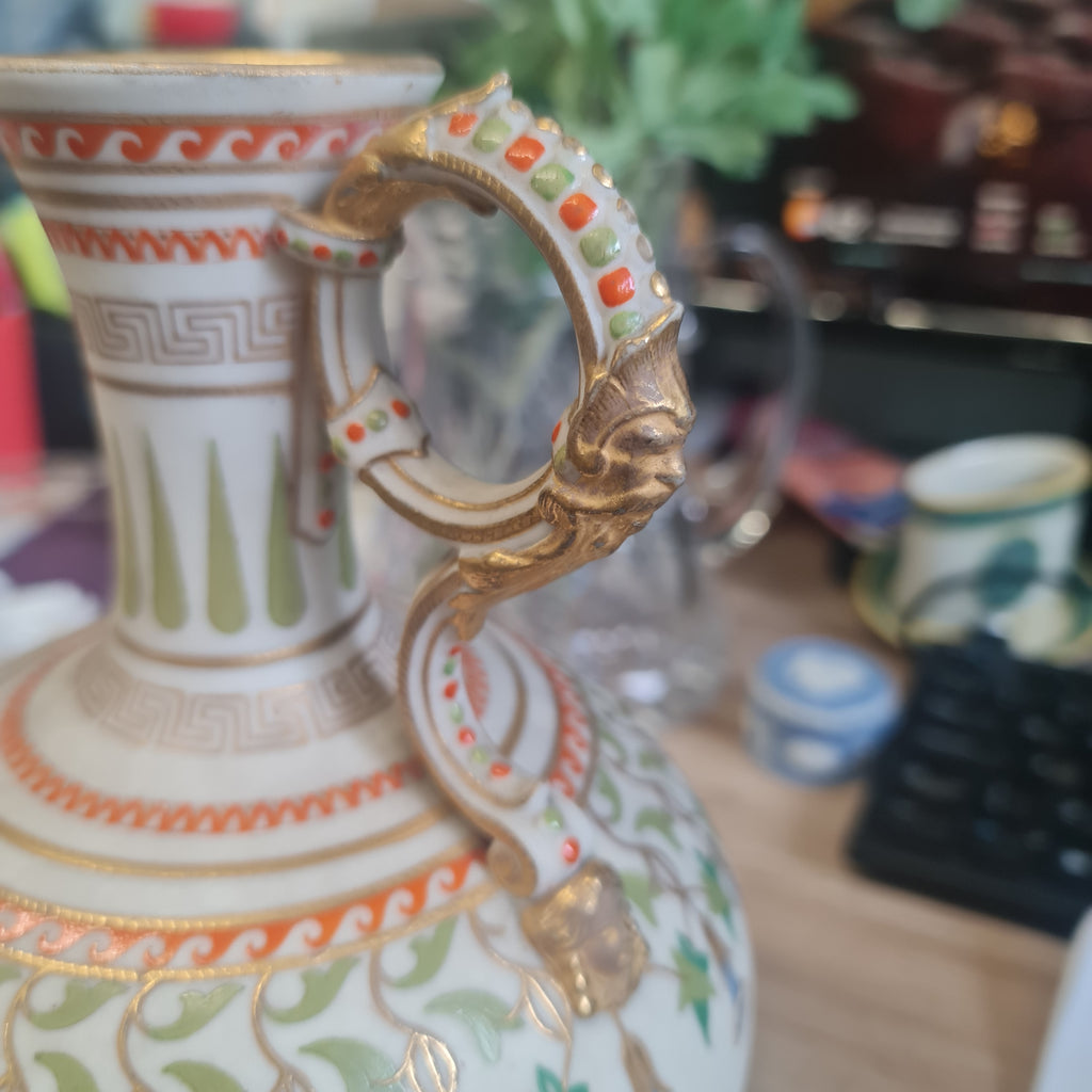 Exquisite 1860 Copeland handpainted jug with hand crafted handle