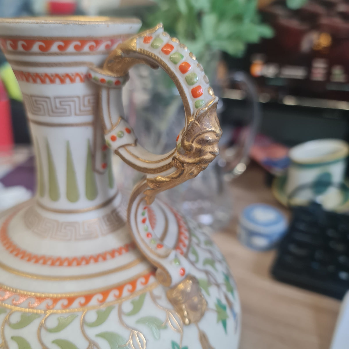 Exquisite 1860 Copeland handpainted jug with hand crafted handle
