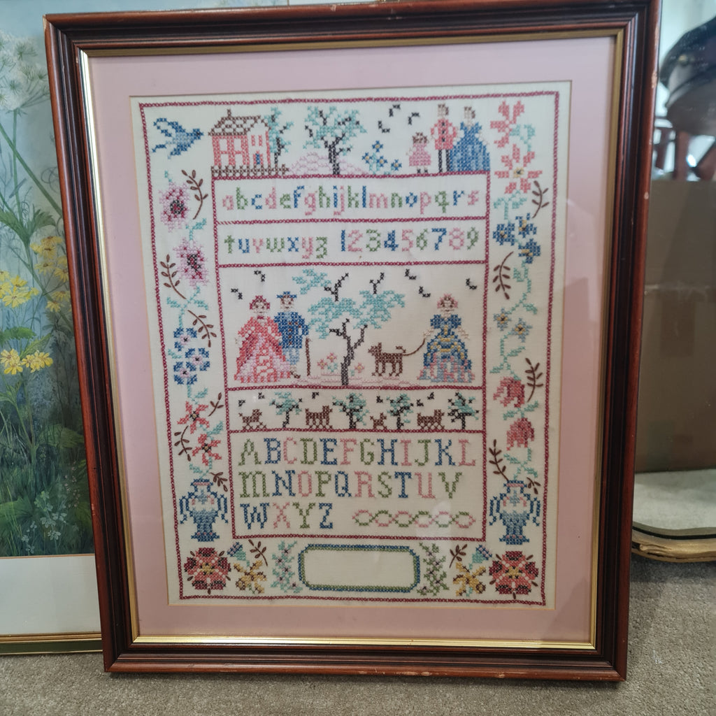 Big Victorian Sewing Sample Rare - Vintage Embroidered Alphabet Sampler