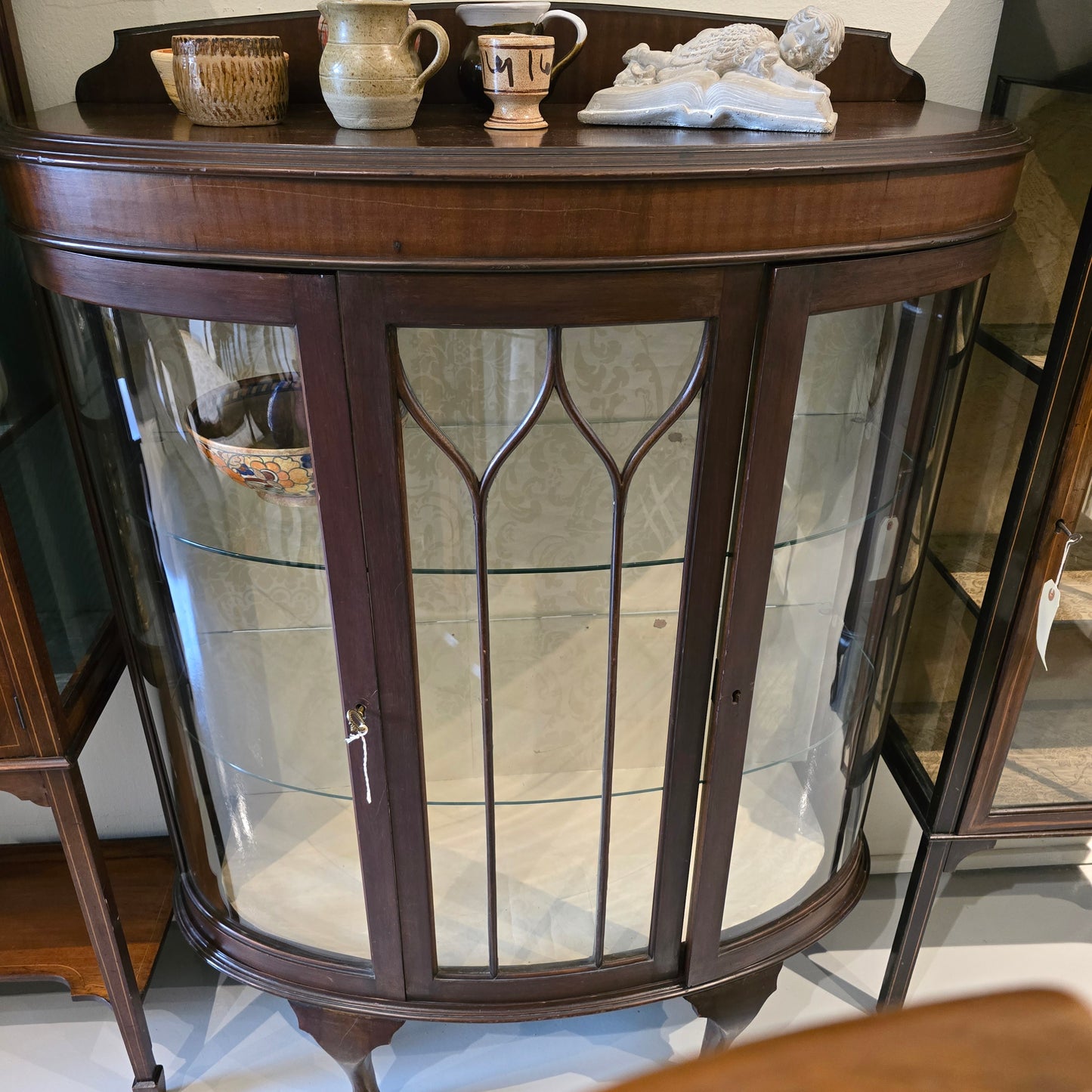 Vintage Bow Front Mahogany display cabinet