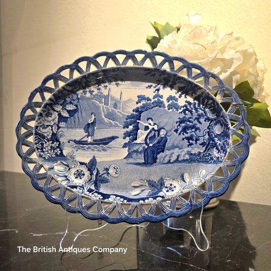 Antique Blue and White "Lady of the Lake" Pierced Border Plate by Carey's