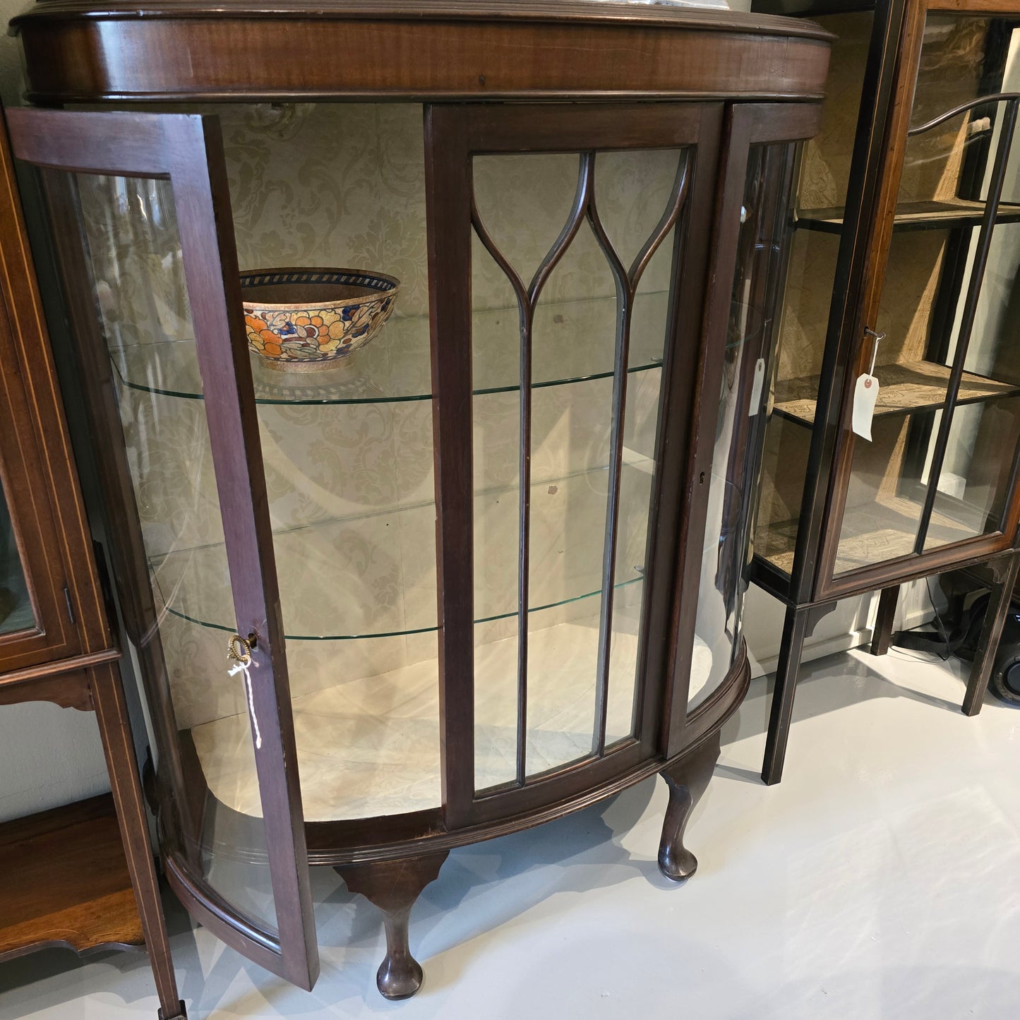 Vintage Bow Front Mahogany display cabinet