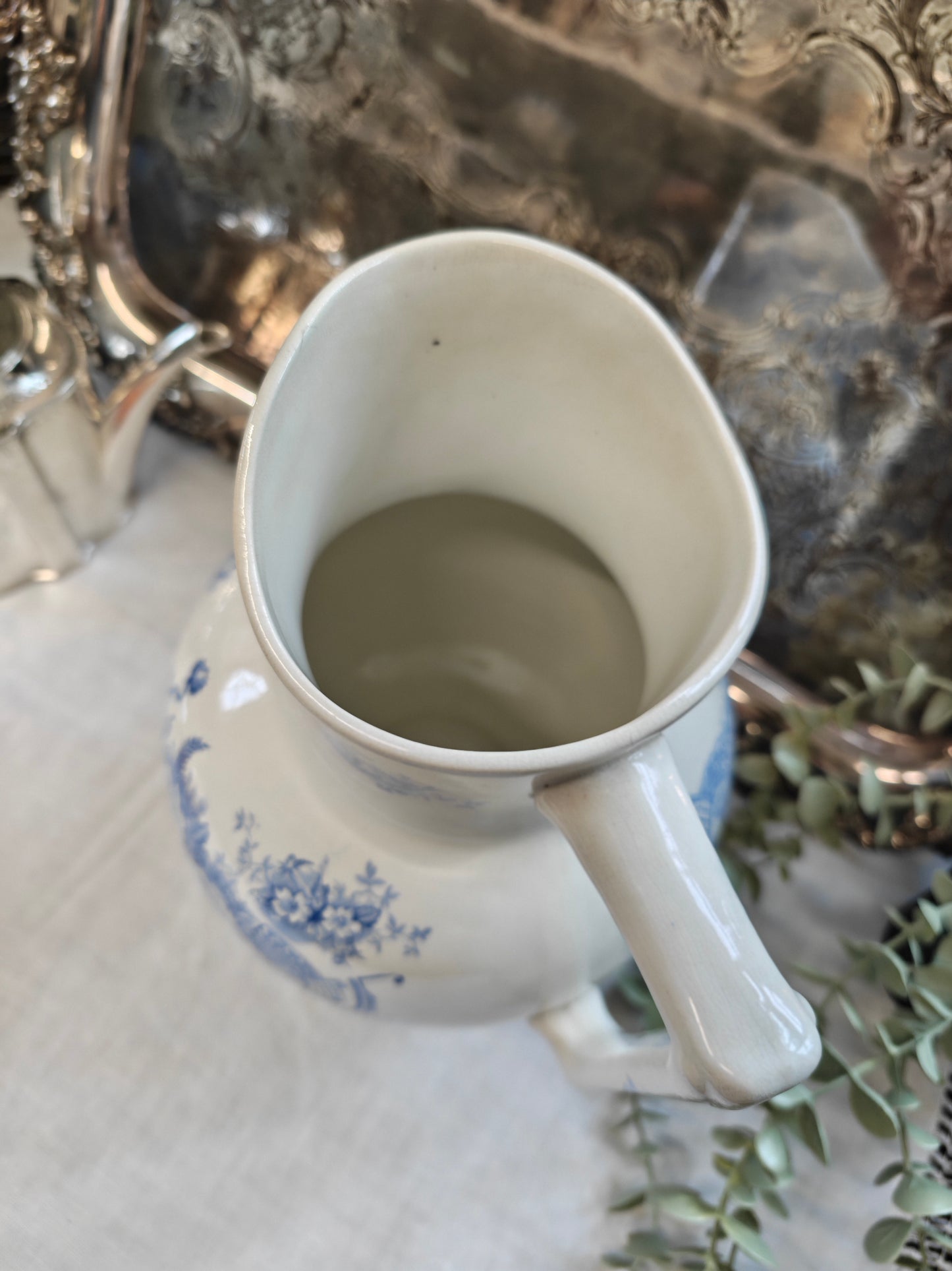 19th french Antique jug with blue transferware
