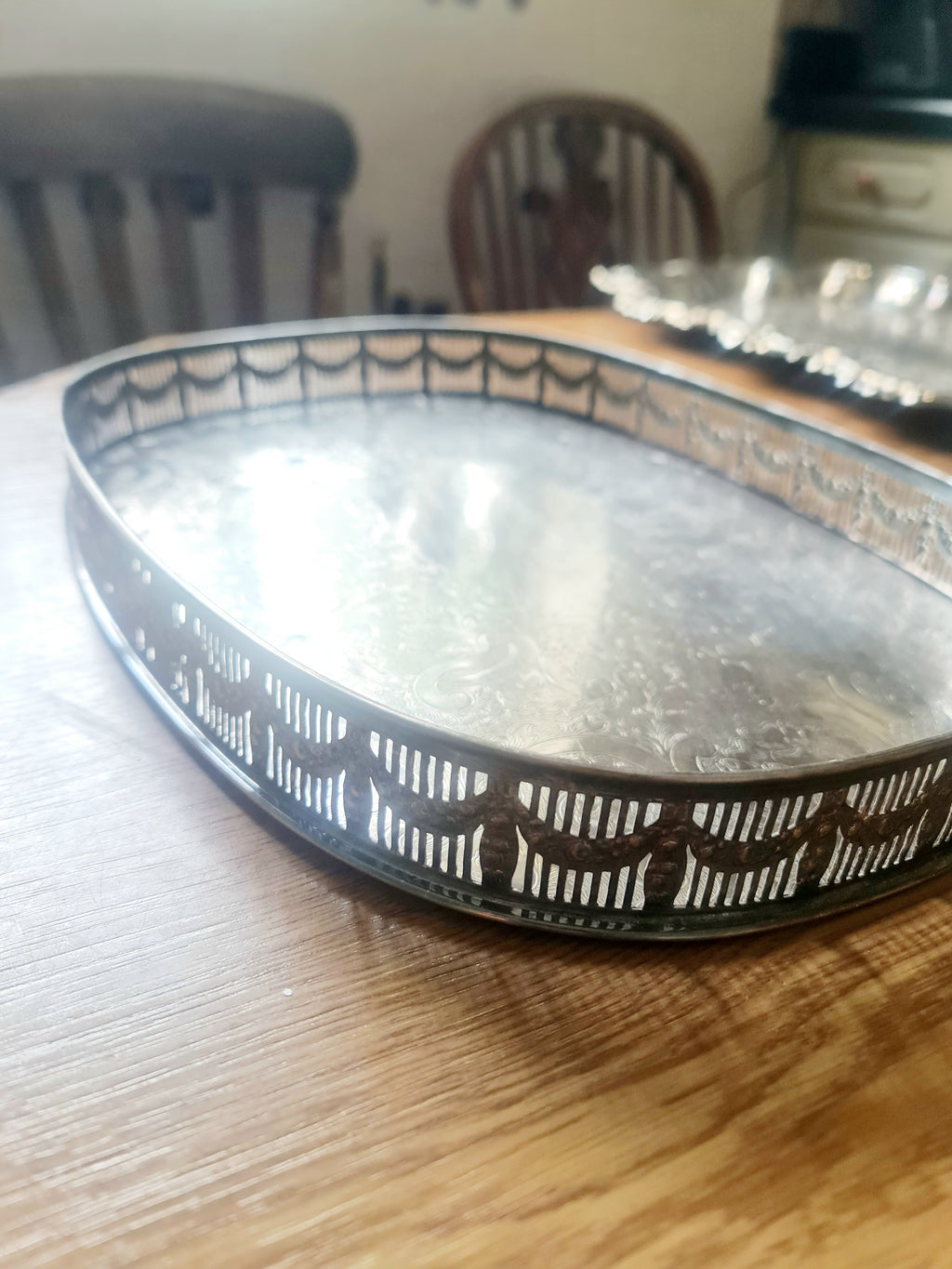 Silver plated Sheffield serving tray with french gallery
