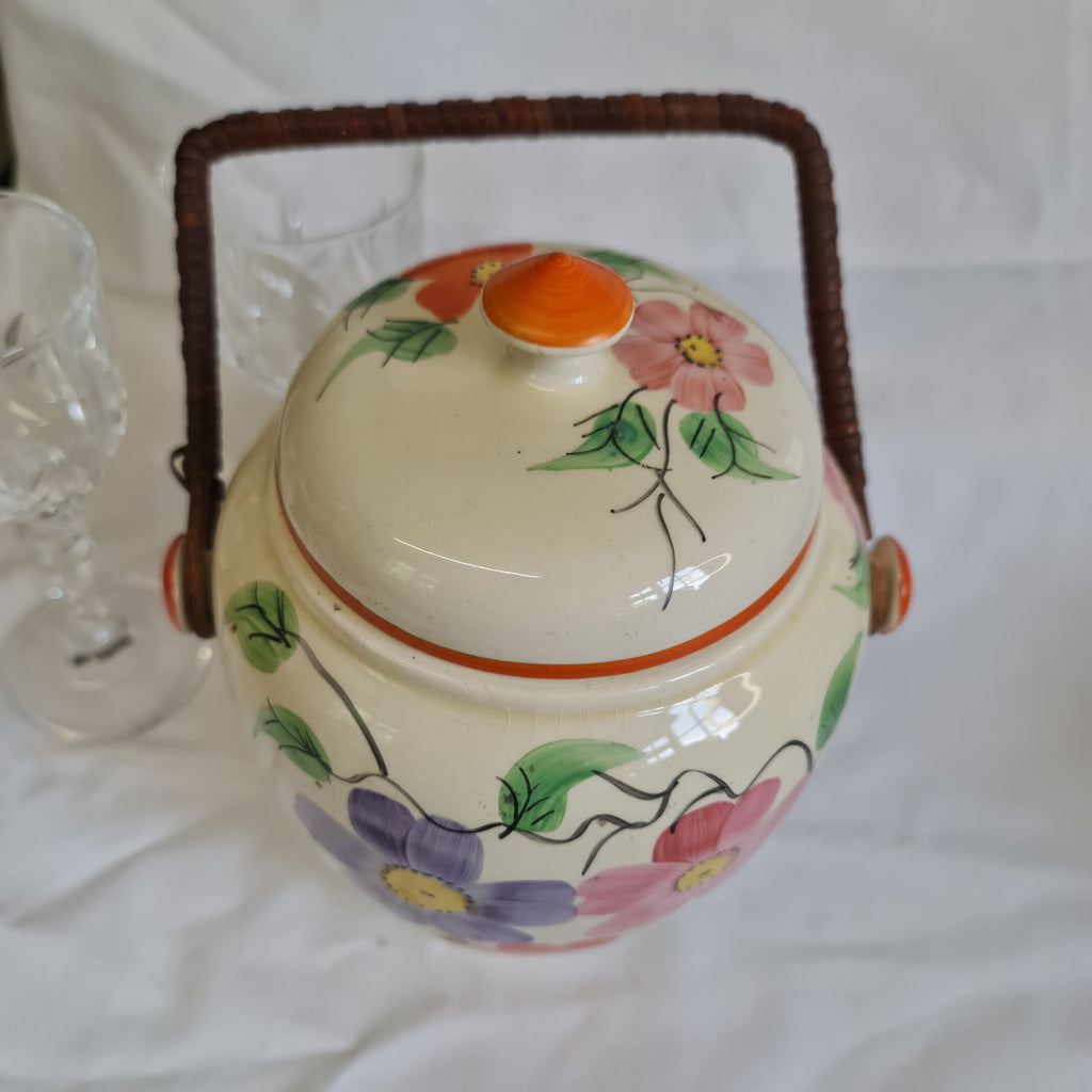 Vintage Authur wood biscuit barrel handpainted