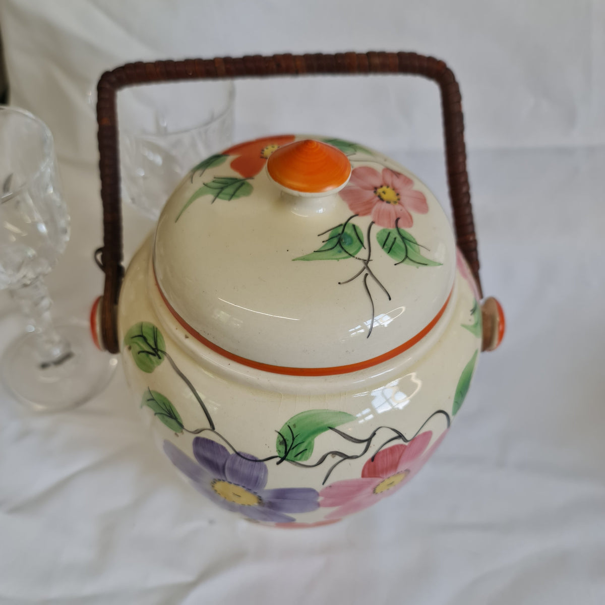 Vintage Authur wood biscuit barrel handpainted