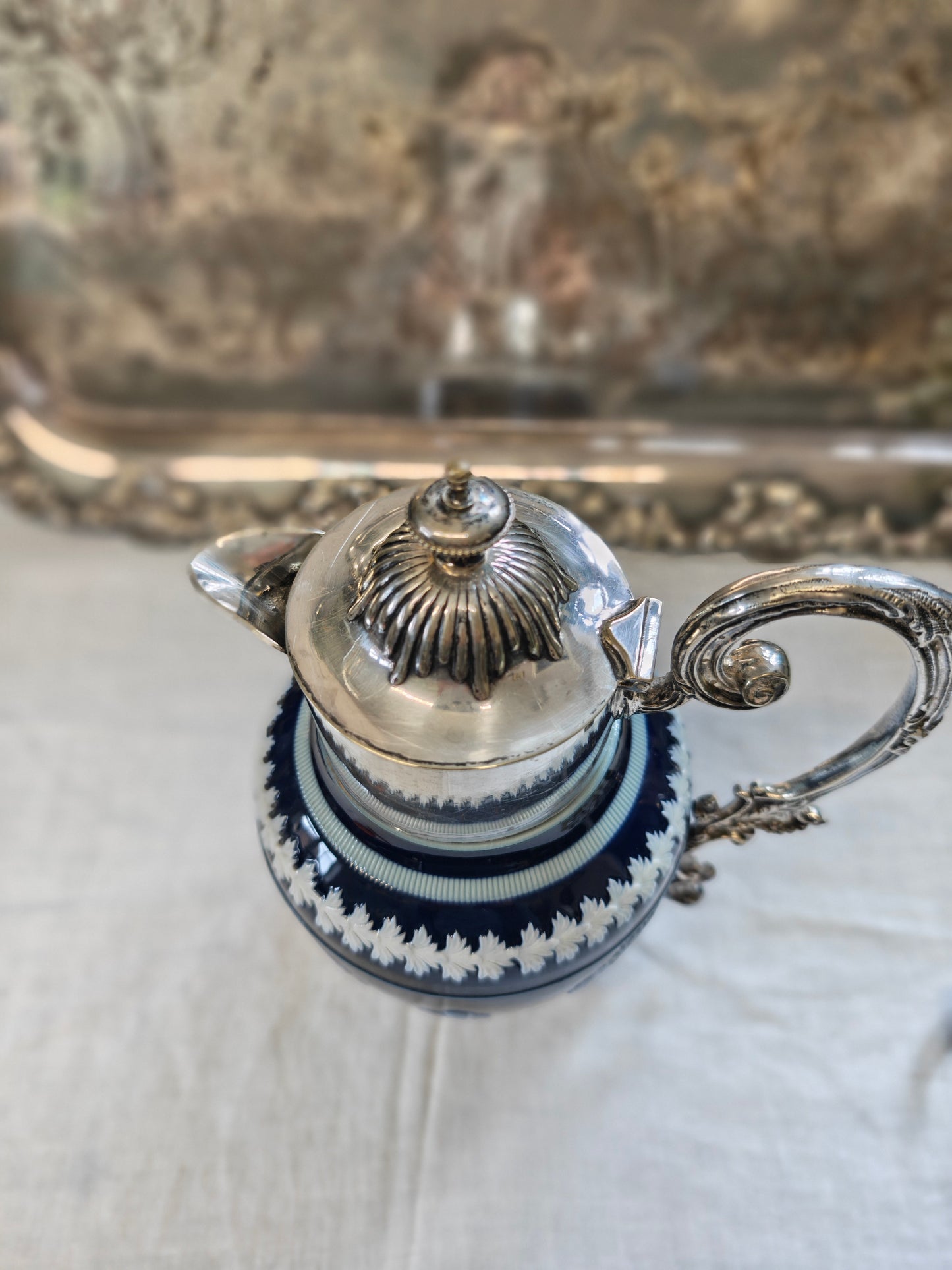 19th century Copeland pitcher with silver plated spout