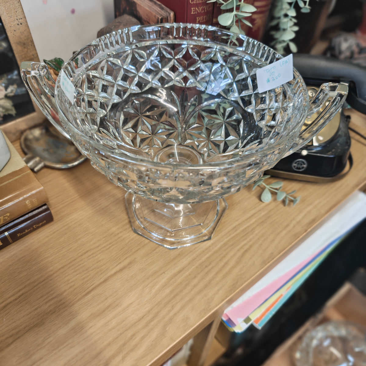 Vintage Pressed Glass Compote or Punch Bowl with a Trophy - 30 x 19 cm