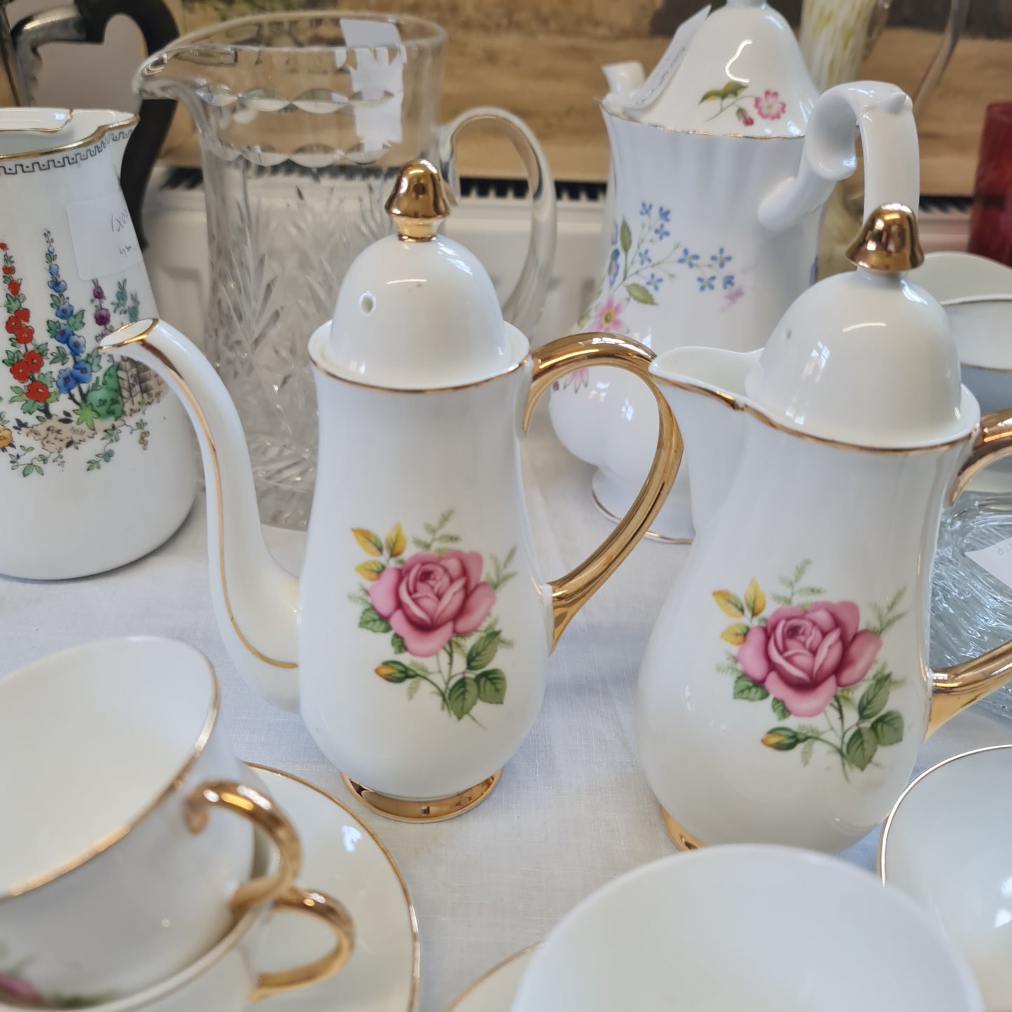 European made Coffee set with pretty pink rose