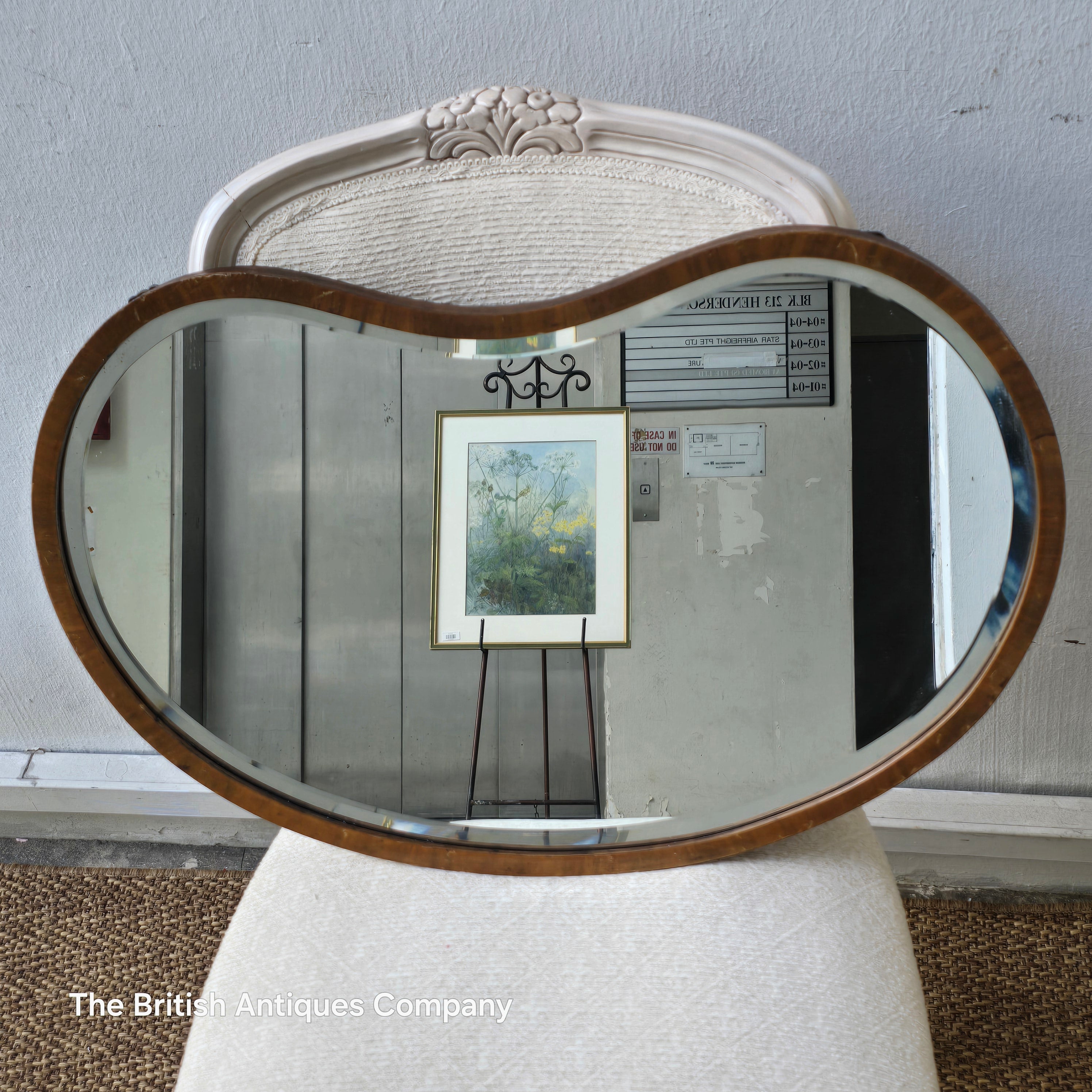 Vintage "Kidney Bean" Shaped Mirror with Wooden Frame