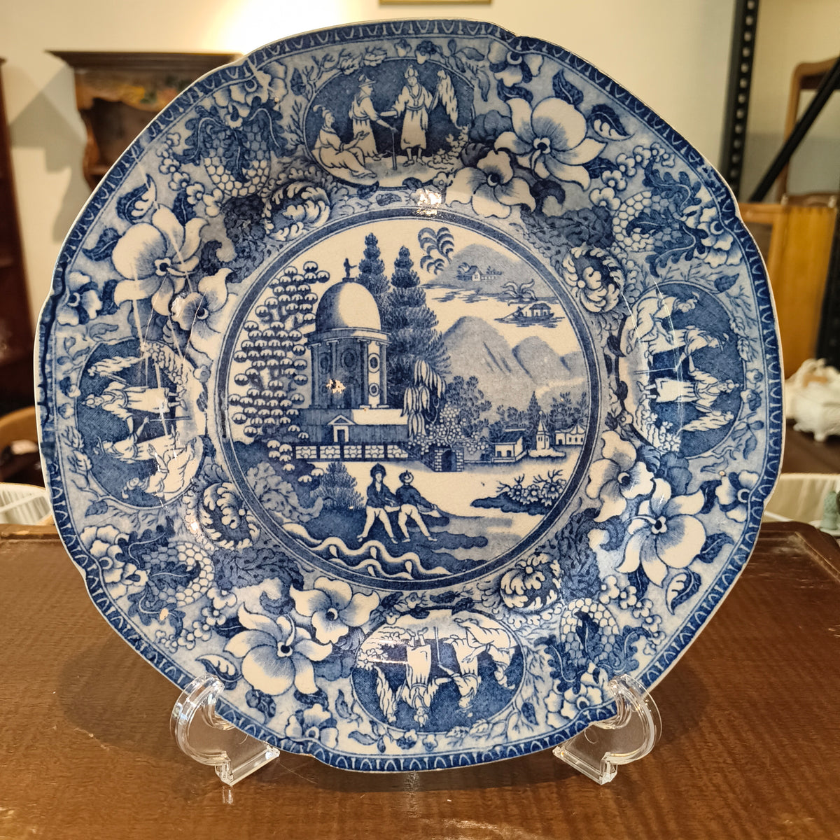 Antique Staffordshire Blue Transferware Plate - "Fort Madura" Indian Pattern, c. 1830s