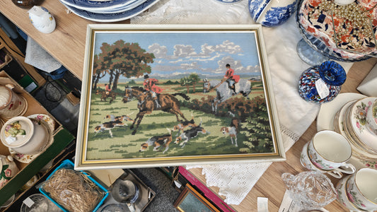 Fantastic Vintage needle point wall art of hunting scene 50 x 40 cm