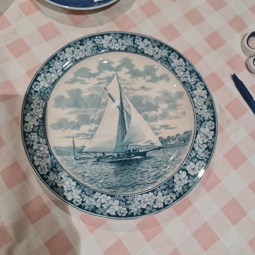 Wedgwood Etruria sail boat wall plate - with defect