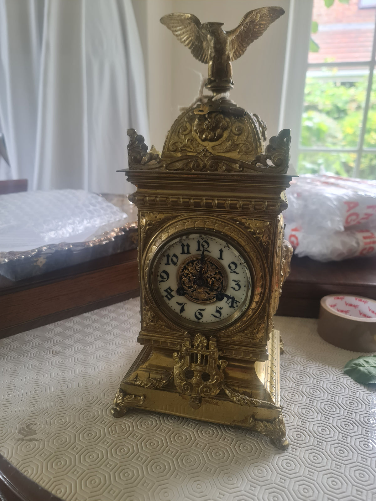 Japy Freres Large Gilt Brass Clock French - Circa 1870