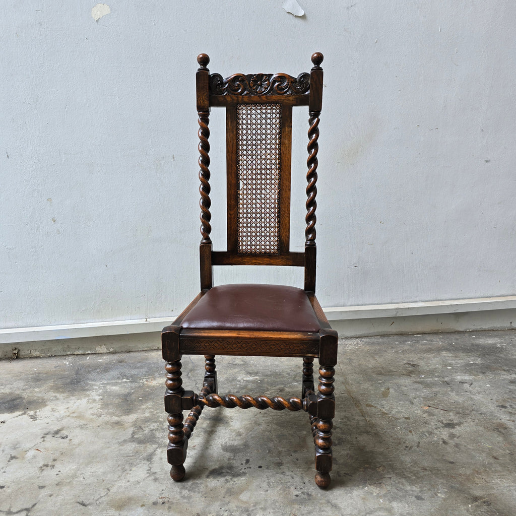 Antique Ewardian Barley Twist High Back Dining Chair | Oak on Turned Supports