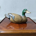 Vintage Hand Carved and Painted Wooden Mallard Duck Sculpture, 23cm