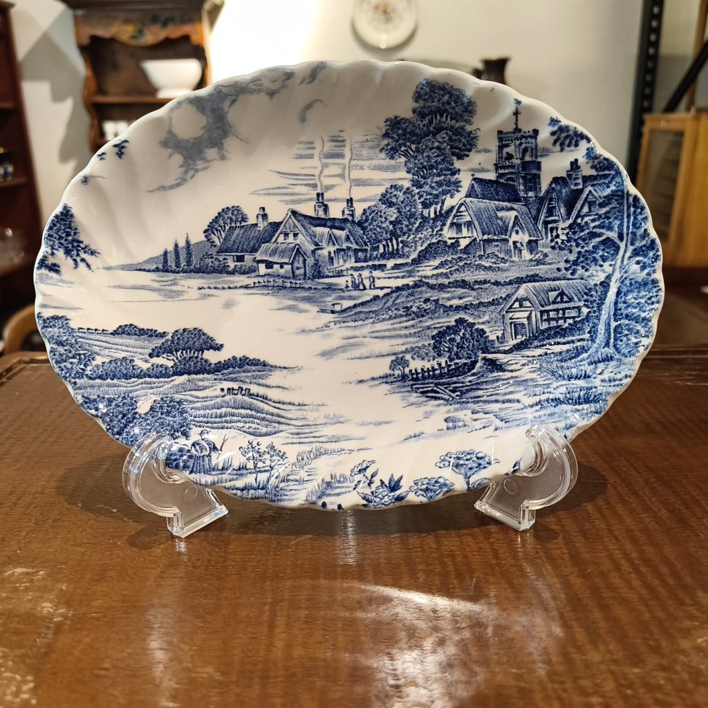 Vintage Ridgway Meadowsweet Blue White Ironstone Oval Dish Staffordshire England