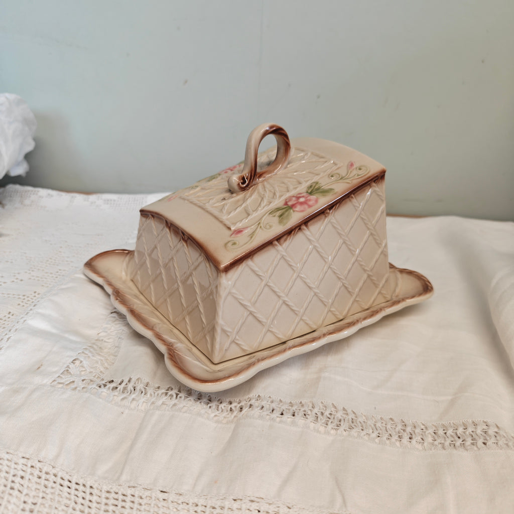 Vintage cottage style cheese platter with cover