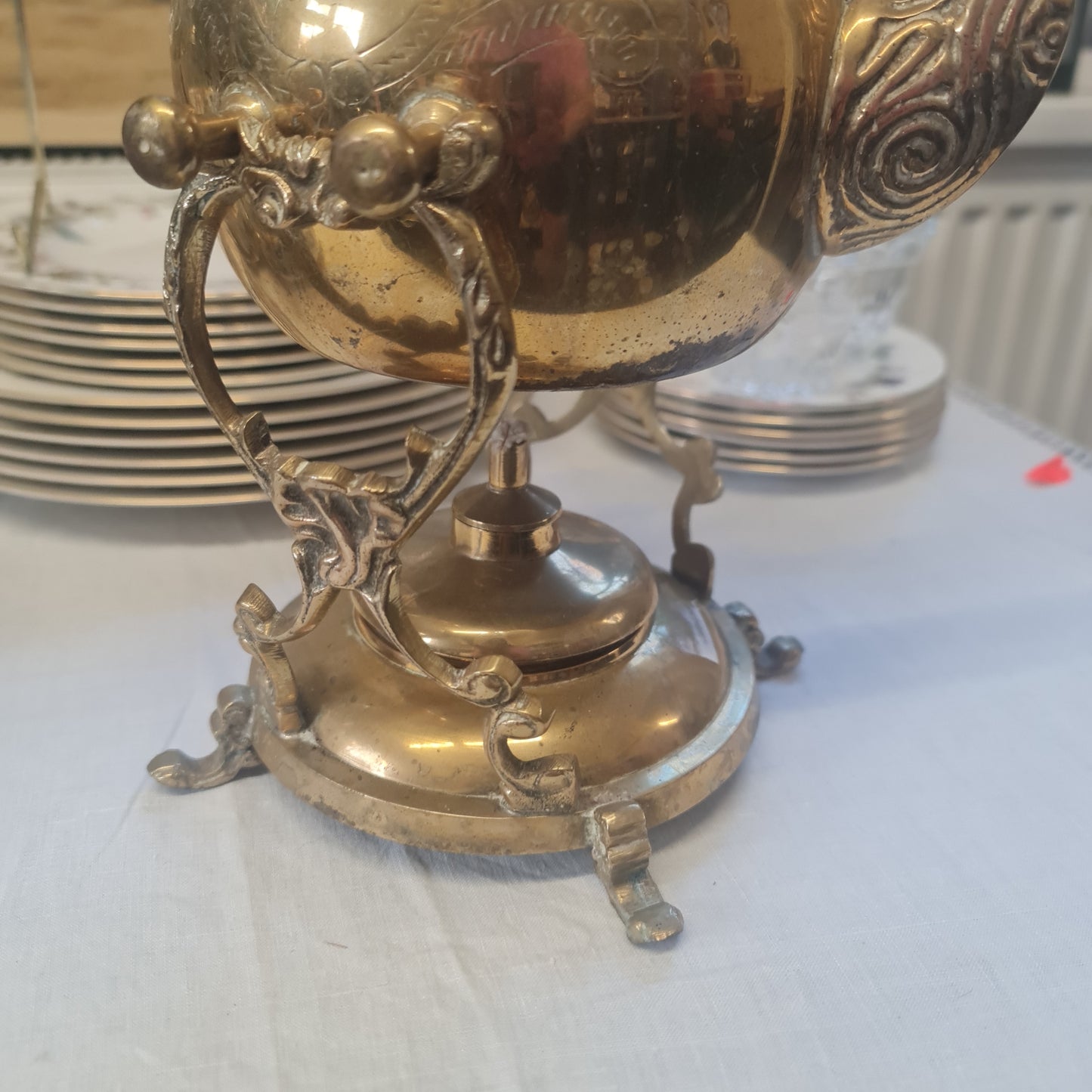 Exquisite antique brass teapot on a stand - 1890-1930