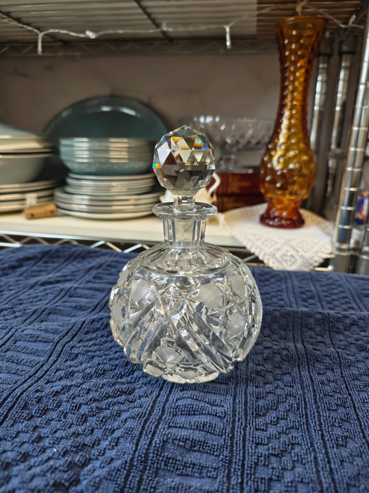 Vintage heavy pressed glass perfume bottle - very minor nip at the bottom of the lid