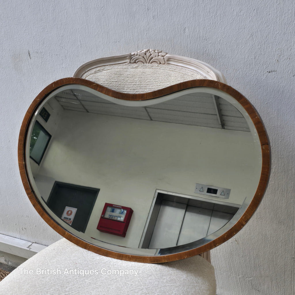 Vintage "Kidney Bean" Shaped Mirror with Wooden Frame